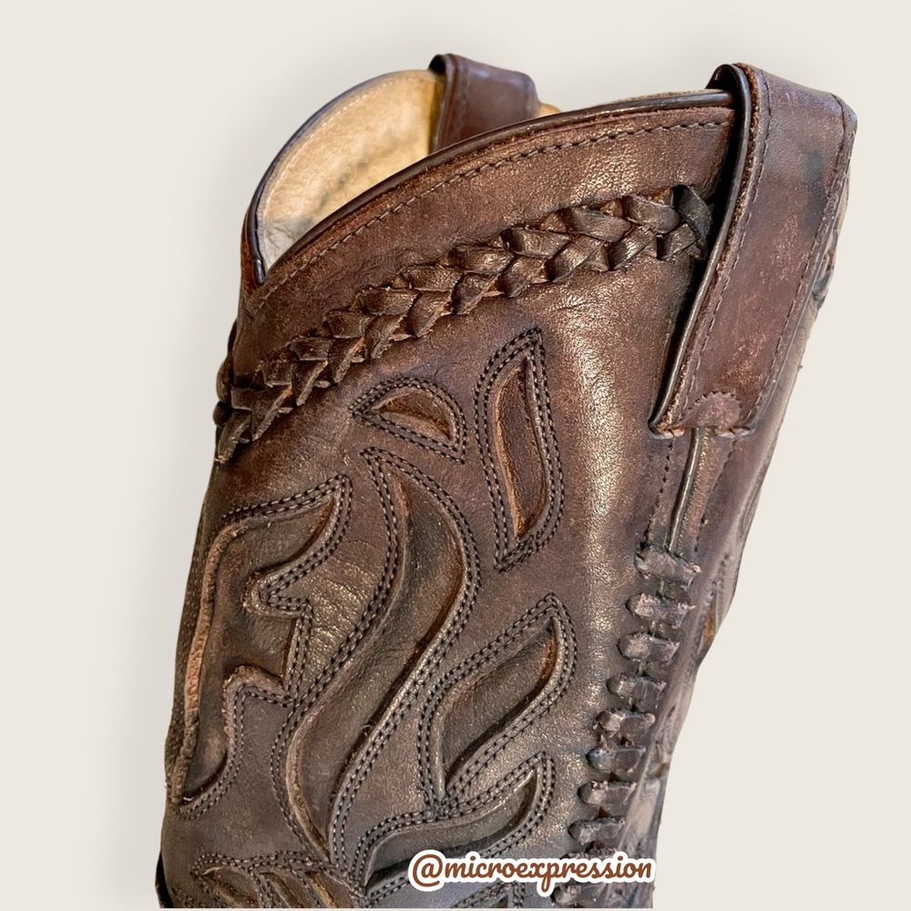 $429 Frye Wyatt Overlay Brown Leather Embroidered Pattern Tall Cute Cowboy Boot - Picture 7 of 12